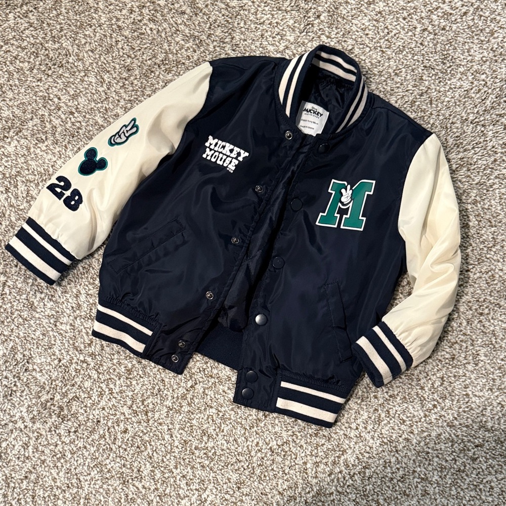 Primark Navy and Cream Mickey Mouse Varsity Jacket
